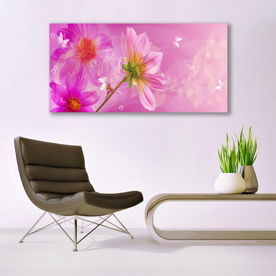 Glass Wall Art Flowers floral pink