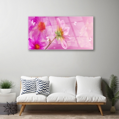 Glass Wall Art Flowers floral pink