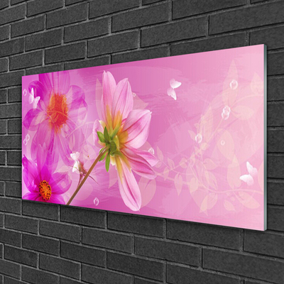 Glass Wall Art Flowers floral pink