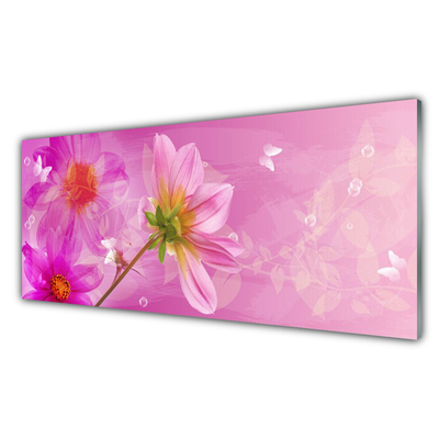 Glass Wall Art Flowers floral pink