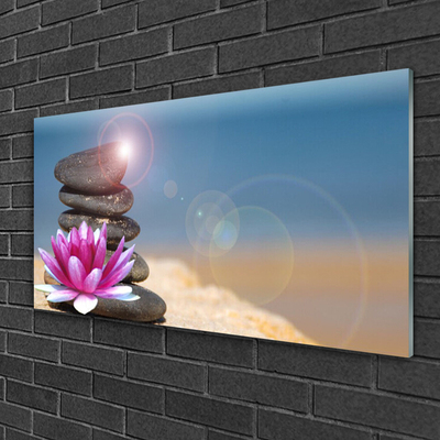 Glass Wall Art Stones flower art red white black