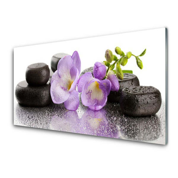 Glass Wall Art Flower stones art pink black