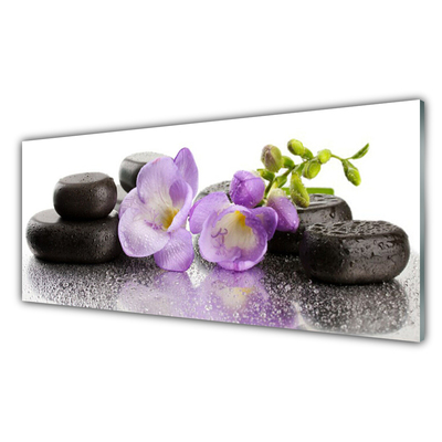 Glass Wall Art Flower stones art pink black