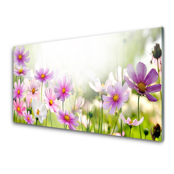 Glass Wall Art Flowers floral pink