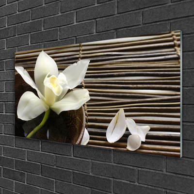 Glass Wall Art Flower floral white