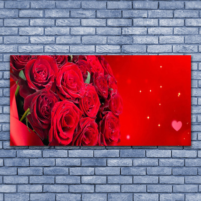 Glass Wall Art Roses floral red