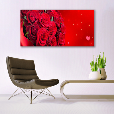 Glass Wall Art Roses floral red