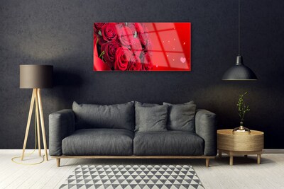 Glass Wall Art Roses floral red