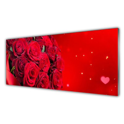 Glass Wall Art Roses floral red