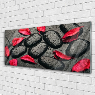 Glass Wall Art Petals stones art red grey