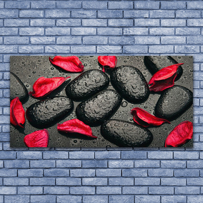Glass Wall Art Petals stones art red grey