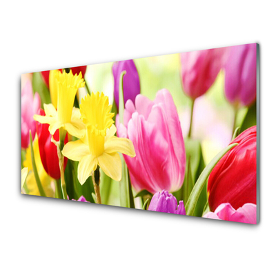 Glass Wall Art Flowers floral red yellow green