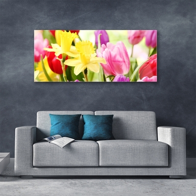 Glass Wall Art Flowers floral red yellow green