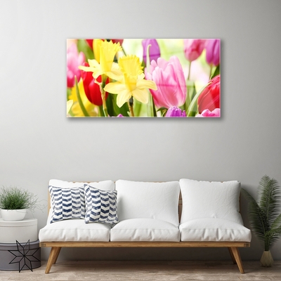 Glass Wall Art Flowers floral red yellow green