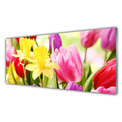 Glass Wall Art Flowers floral red yellow green