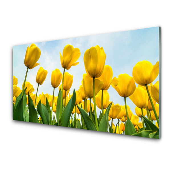 Glass Wall Art Tulips floral yellow green