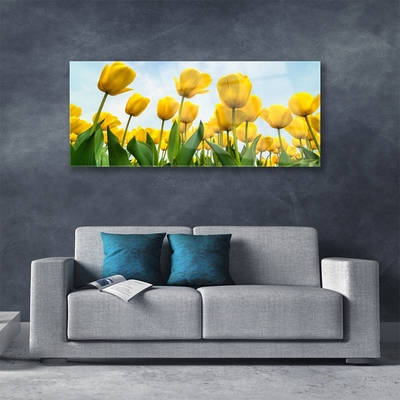 Glass Wall Art Tulips floral yellow green