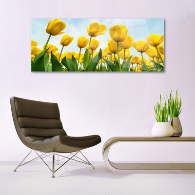 Glass Wall Art Tulips floral yellow green