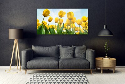 Glass Wall Art Tulips floral yellow green