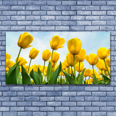 Glass Wall Art Tulips floral yellow green