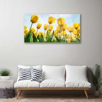 Glass Wall Art Tulips floral yellow green