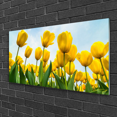 Glass Wall Art Tulips floral yellow green