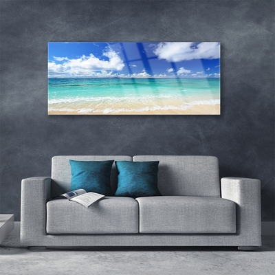 Glass Wall Art Sea landscape blue