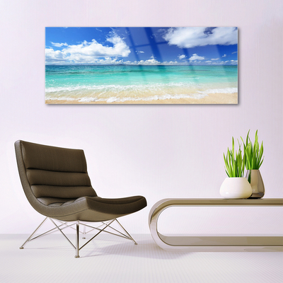 Glass Wall Art Sea landscape blue