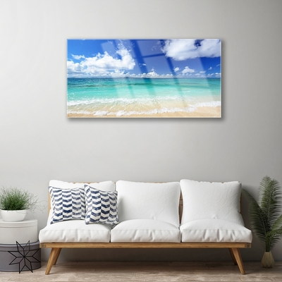 Glass Wall Art Sea landscape blue