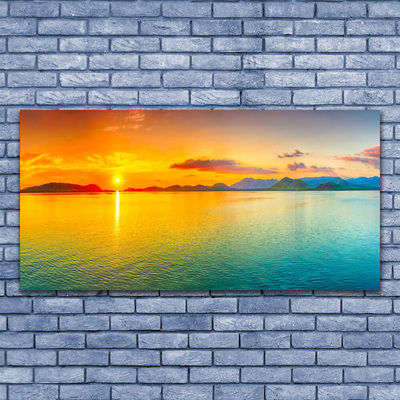 Glass Wall Art Sea sun landscape blue yellow