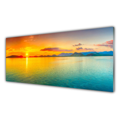 Glass Wall Art Sea sun landscape blue yellow