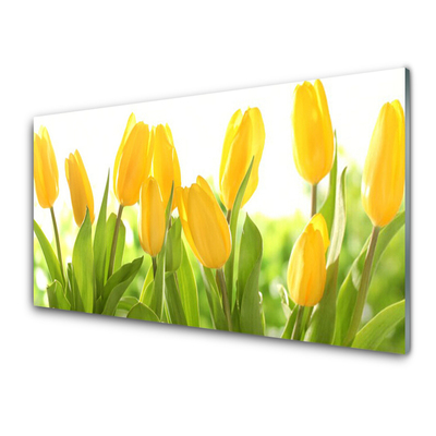 Glass Wall Art Tulips floral yellow green