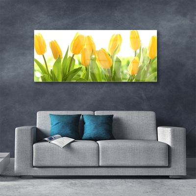 Glass Wall Art Tulips floral yellow green