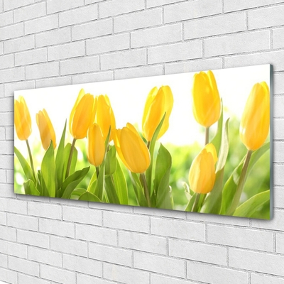 Glass Wall Art Tulips floral yellow green