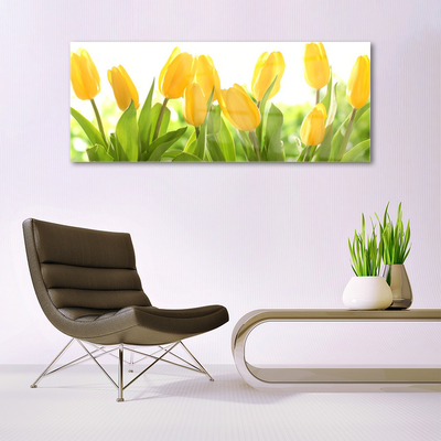 Glass Wall Art Tulips floral yellow green