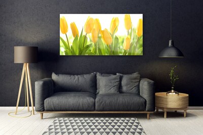 Glass Wall Art Tulips floral yellow green