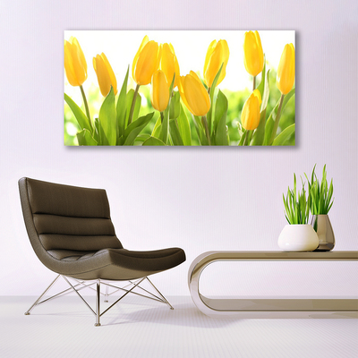 Glass Wall Art Tulips floral yellow green