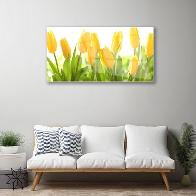 Glass Wall Art Tulips floral yellow green