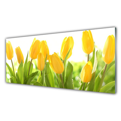 Glass Wall Art Tulips floral yellow green