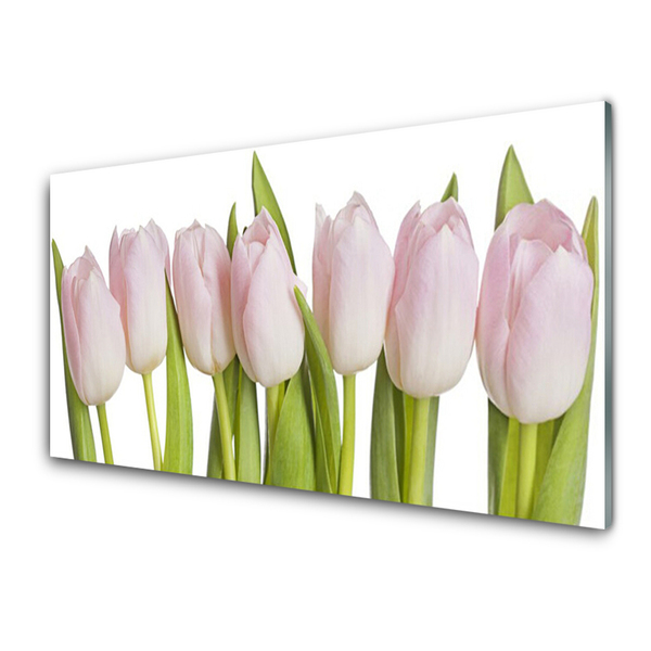 Glass Wall Art Tulips floral pink green