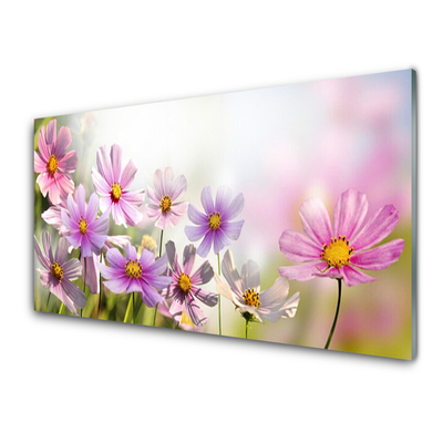 Glass Wall Art Flowers floral pink green