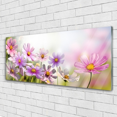 Glass Wall Art Flowers floral pink green