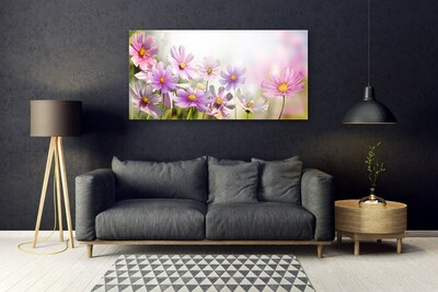 Glass Wall Art Flowers floral pink green