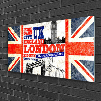 Glass Wall Art London flag art blue white red grey