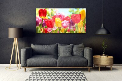 Glass Wall Art Tulips floral red yellow