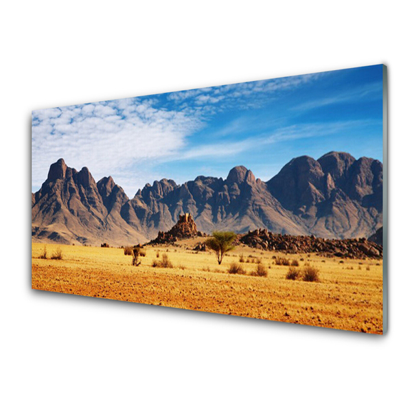 Glass Wall Art Desert landscape yellow brown