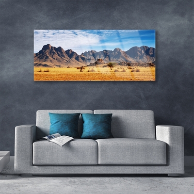 Glass Wall Art Desert landscape yellow brown