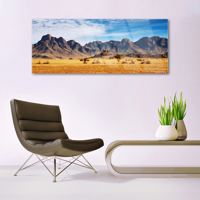 Glass Wall Art Desert landscape yellow brown