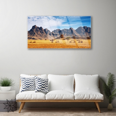 Glass Wall Art Desert landscape yellow brown