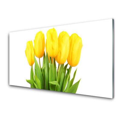 Glass Wall Art Tulips floral yellow